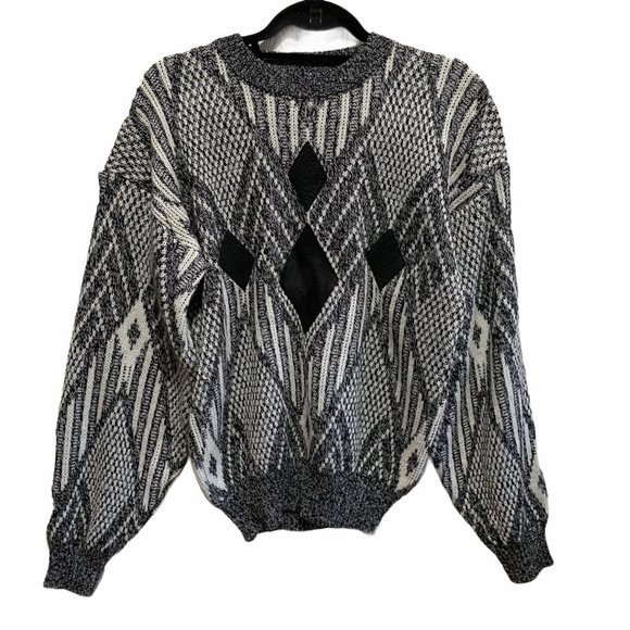 Vintage Alvin Josef Leather Detailed Knit Sweater - Picture 1 of 5